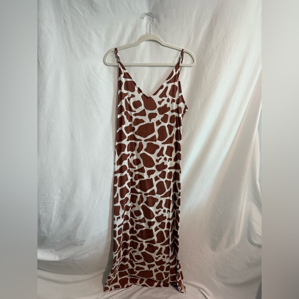 Brown and White Giraffe Print Maxi Dress